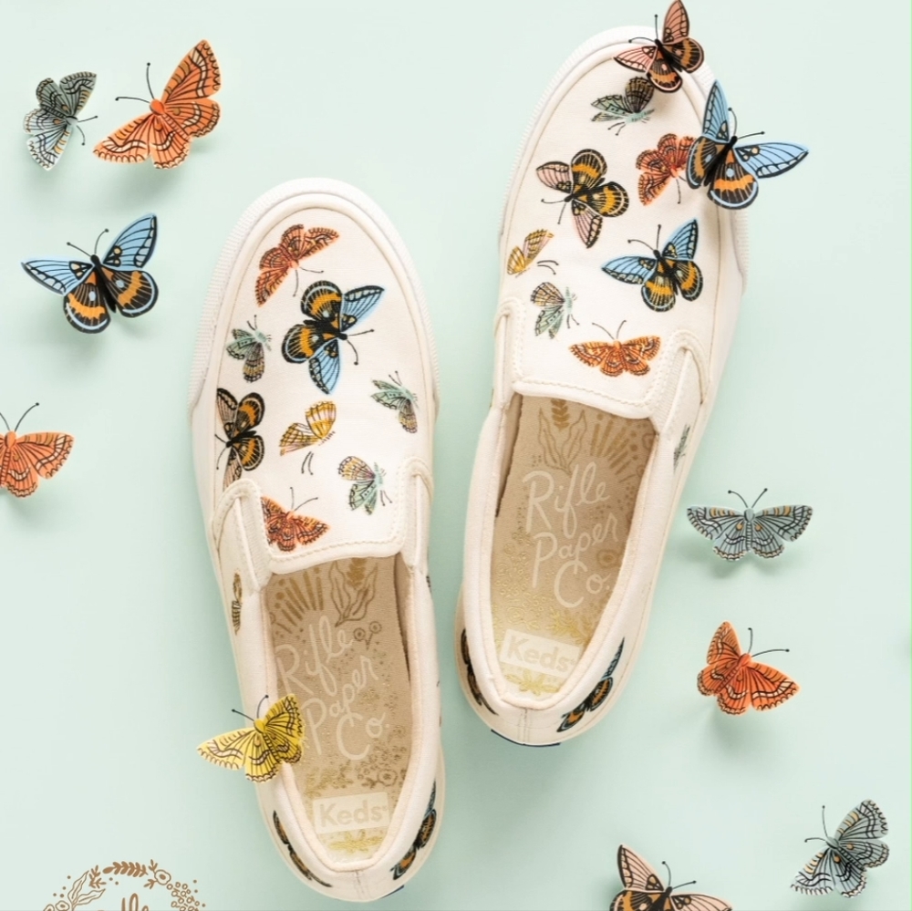Keds Women's Butterfly Print Slip-On Shoes - Cream